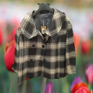 CHAQUETA MUJER MARRÓN CON CUADROS