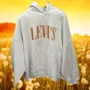 SUDADERA BLANCA CON CAPUCHA Y LOGO DE LEVIS EN DORADO