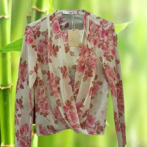 BLUSA MUJER ROSA EN GASA CON ESTAMPADO FLORAL Y MANGA LARGA