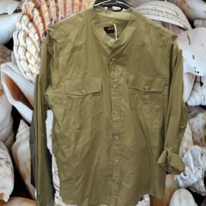 CAMISA HOMBRE MANGA LARGA CAQUI CON CUELLO MAO