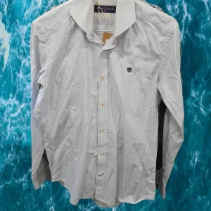 CAMISA HOMBRE MANGA LARGA BLANCA CON RAYAS AZULES