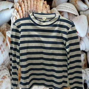 JERSEY MUJER GRIS CON RAYAS AZUL MARINO