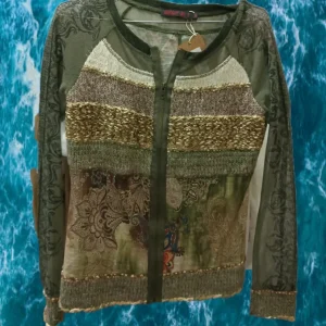 CHAQUETA MUJER VERDE DE PUNTO CON ESTAMPADO