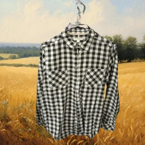 CAMISA HOMBRE MANGA LARGA BLANCA CON CUADROS NEGROS