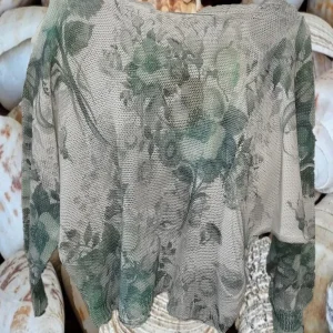 JERSEY MUJER FINO BLANCO CON ESTAMPADO EN VERDE