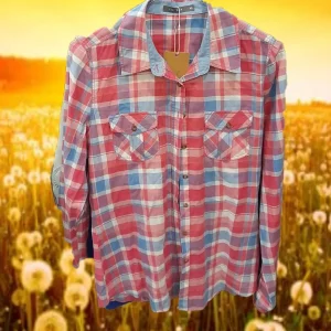 CAMISA HOMBRE MANGA LARGA ROJA CON CUADROS AZULES