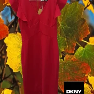 VESTIDO MIDI ROJO CON MANGA CORTA DKNY