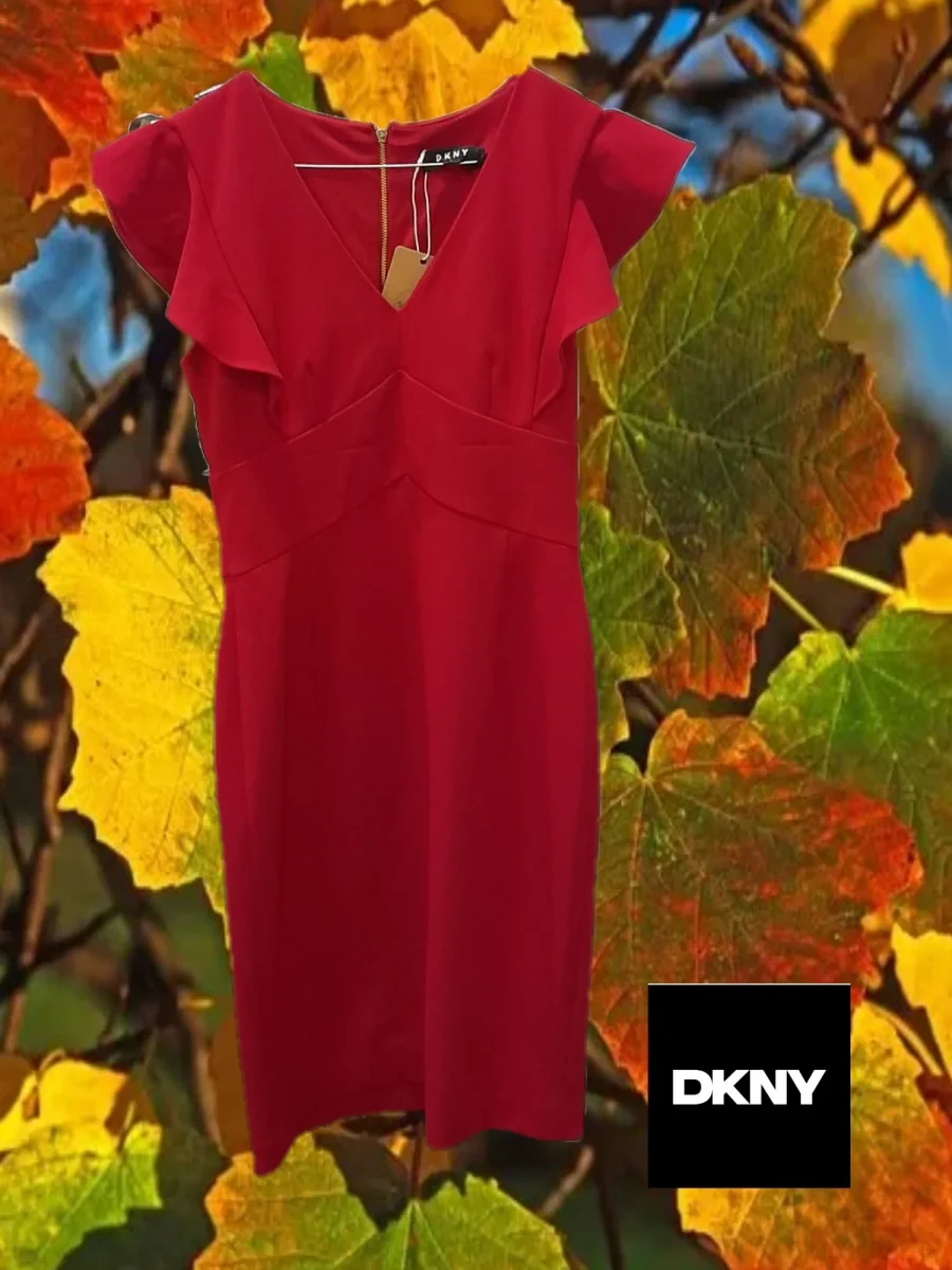 VESTIDO MIDI ROJO CON MANGA CORTA DKNY - Imagen 2