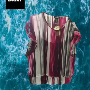 BLUSA MANGA CORTA DE GASA ROSA Y NEGRA DKNY ( TARA ENGANCHADA PARTE DELANTERA )