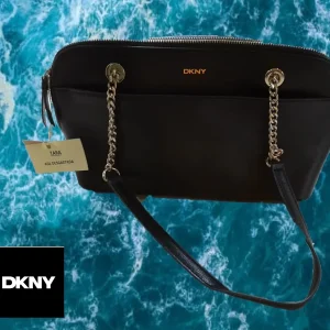 BOLSO NEGRO MEDIANO PIEL DKNY ( TARA ASA DESGASTADA )