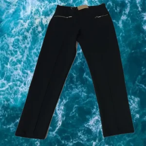 PANTALÓN NEGRO ELÁSTICO POLIÉSTER/VISCOSA CON CREMALLERAS DORADAS
