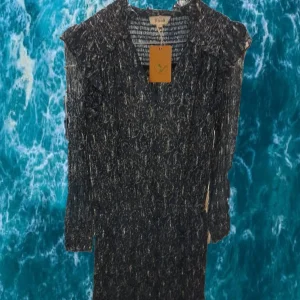VESTIDO AZUL MIDI DE GASA CON ESTAMPADO Y FRUNCIDO EN ESPALDA