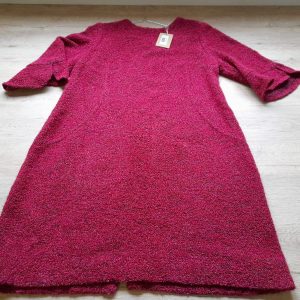 VESTIDO MIDI IMITACIÓN LANA FUCSIA MANGA FRANCESA