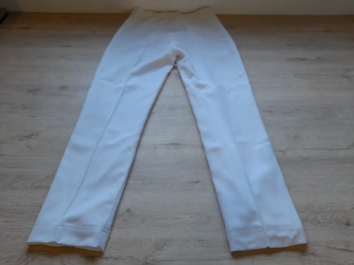 PANTALÓN BLANCO MUJER DE VESTIR CON FORRO Y LAZO PARA CINTURA - Imagen 5