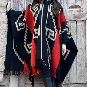 PONCHO ATADO A180 – INCA ROJO Y NEGRO – UN PAÑO – TRAMA Y URDIMBRE FINA – SOLO POR PEDIDO