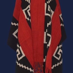 PONCHO ATADO A424 – INCA ROJO/NEGRO – UN PAÑO – TRAMA Y URDIMBRE FINA