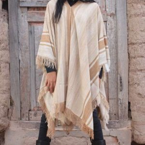 PONCHO DE VICUÑA V202 HILADO FINO, CON LISTAS – SOLO POR PEDIDO