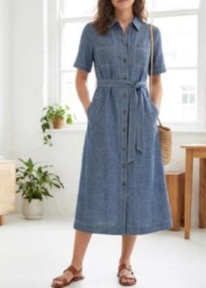 Vestido Camisero Midi con Pespuntes