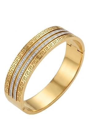 Brazalete Acero con Greca Griega y Brillantes