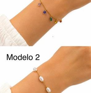 Pulsera Acero con Cristales Multicolor o Perlas