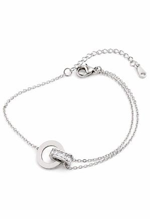 Pulsera Acero con Aro Circular y Cristal