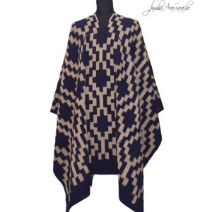 PONCHO ATADO A002/06 – AÑIL/MARRÓN – UN PAÑO – TRAMA Y URDIMBRE FINA CAMPO COMPLETO – SIN FLECOS – SOLO POR PEDIDO
