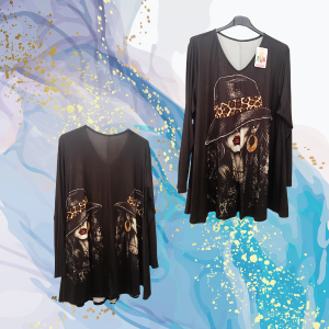 Camiseta Curvy Manga Larga Sombrero Print