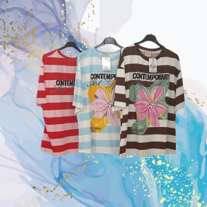 Camiseta curvy rayas flor