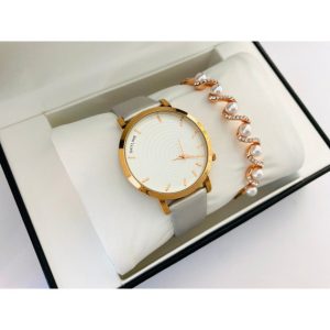 Conjunto reloj piel + pulsera