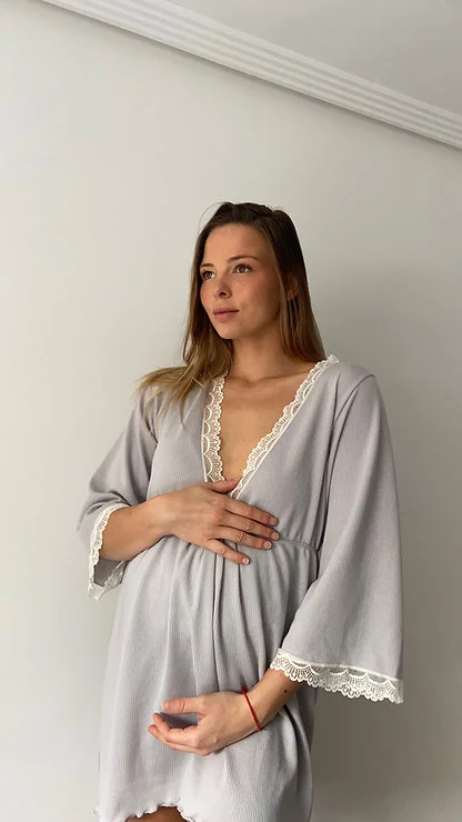 Camisón Maternity Escote V canalé Gris - Imagen 8