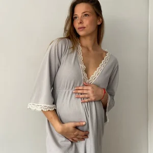 Camisón Maternity Escote V canalé Gris