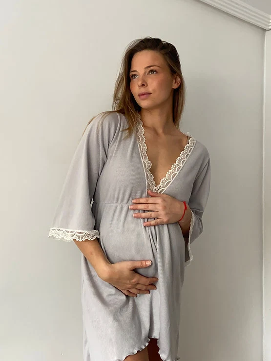 Camisón Maternity Escote V canalé Gris - Imagen 2