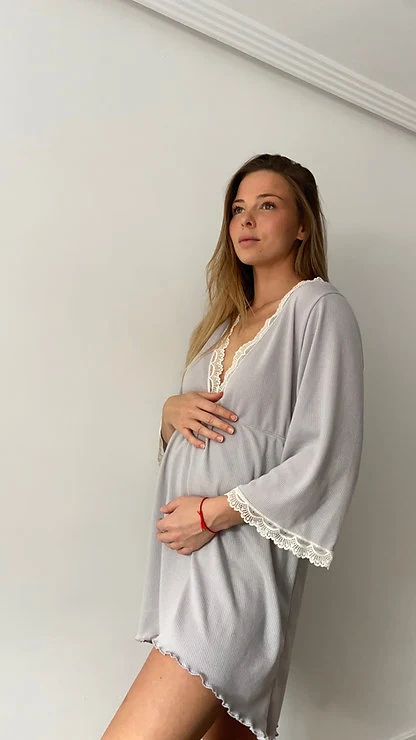 Camisón Maternity Escote V canalé Gris - Imagen 4