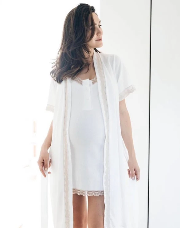 Camisón Maternity Tirante Blonda Canalé BLANCO - Imagen 5