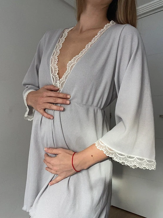 Camisón Maternity Escote V canalé Gris - Imagen 3
