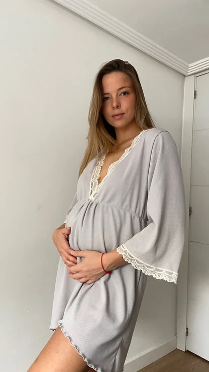 Camisón Maternity Escote V canalé Gris - Imagen 5