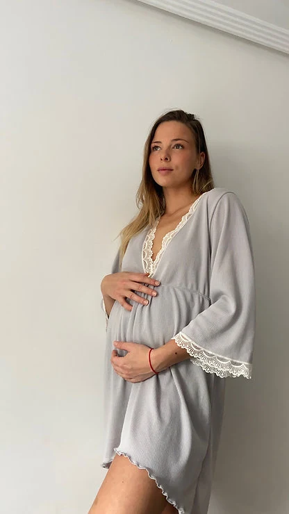 Camisón Maternity Escote V canalé Gris - Imagen 6