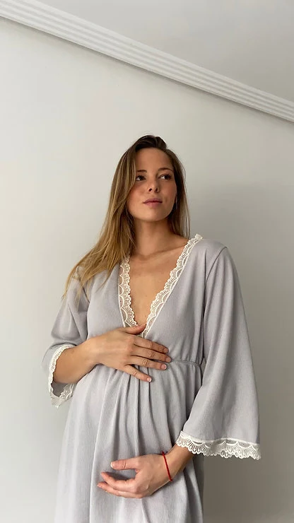Camisón Maternity Escote V canalé Gris - Imagen 7