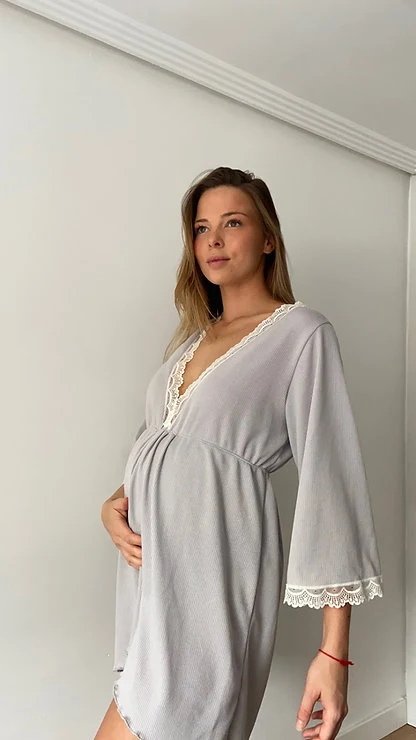 Camisón Maternity Escote V canalé Gris - Imagen 9