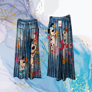 Pantalón Snoopy rayas lino efecto denim