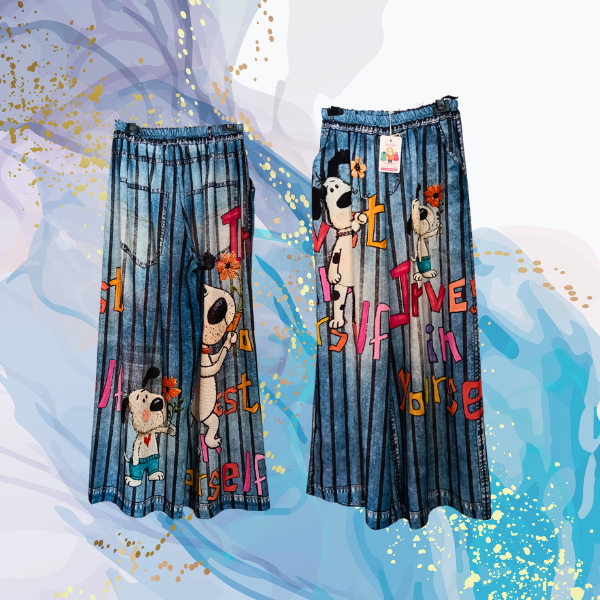 Pantalón Snoopy rayas lino efecto denim