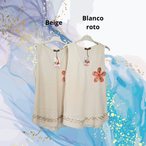 Top tirantes lino flor lentejuelas