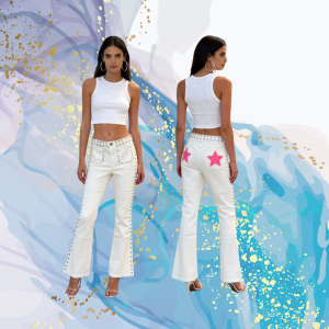 Vaqueros blanco roto tachas estrella rosa