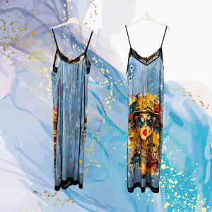 Vestido lencero curvy punto frío efecto denim Glamour